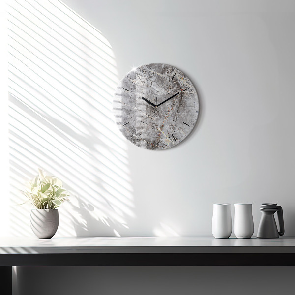 Round glass wall clock Gray granite marble