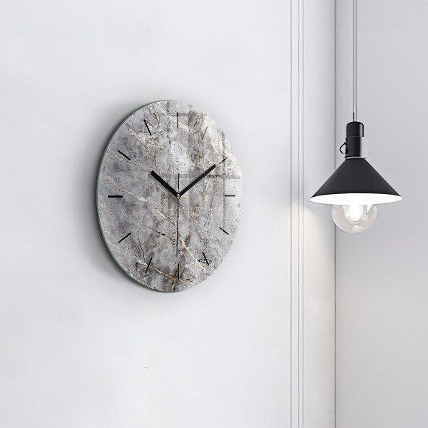 Round glass wall clock Gray granite marble