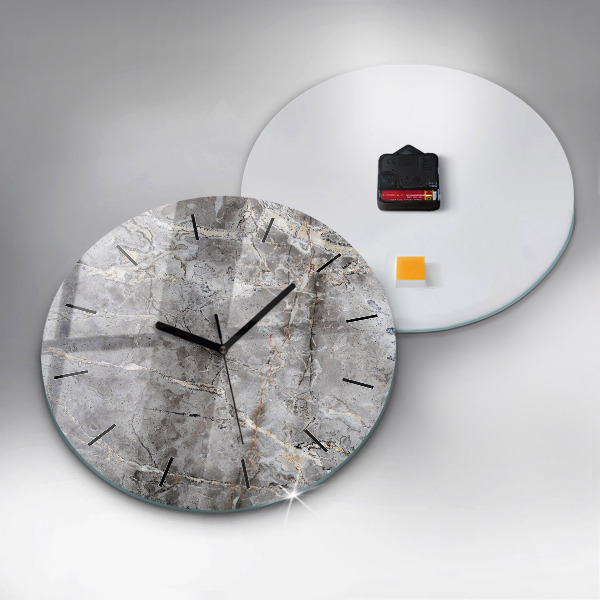Round glass wall clock Gray granite marble