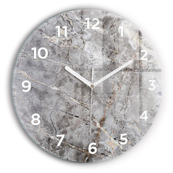 Round glass wall clock Gray granite marble