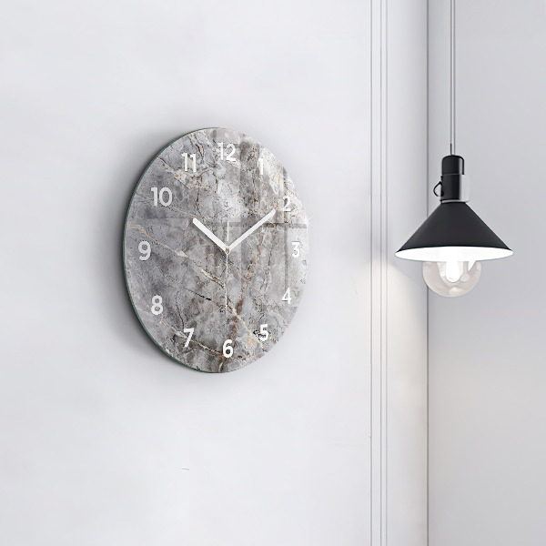 Round glass wall clock Gray granite marble
