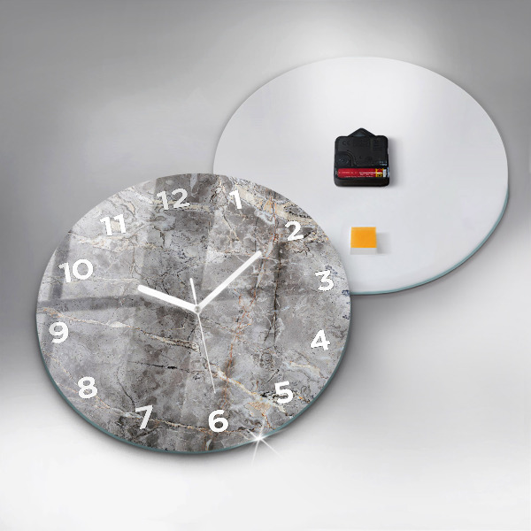 Round glass wall clock Gray granite marble