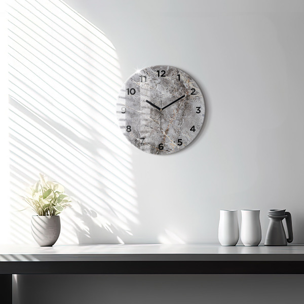 Round glass wall clock Gray granite marble
