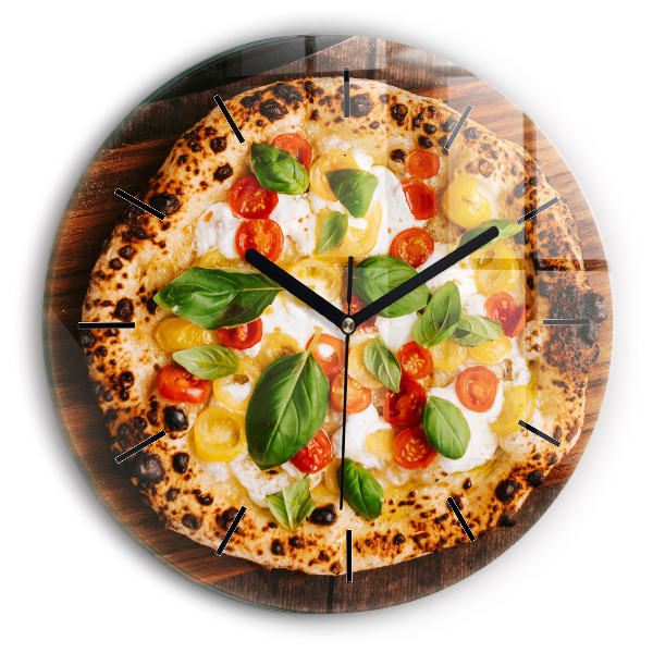 Round glass wall clock Italian pizza