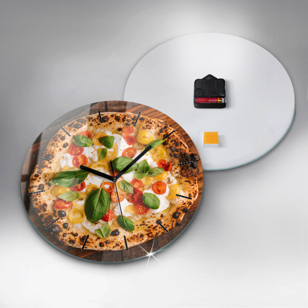 Round glass wall clock Italian pizza