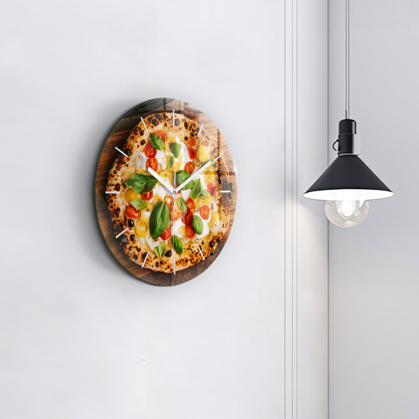 Round glass wall clock Italian pizza