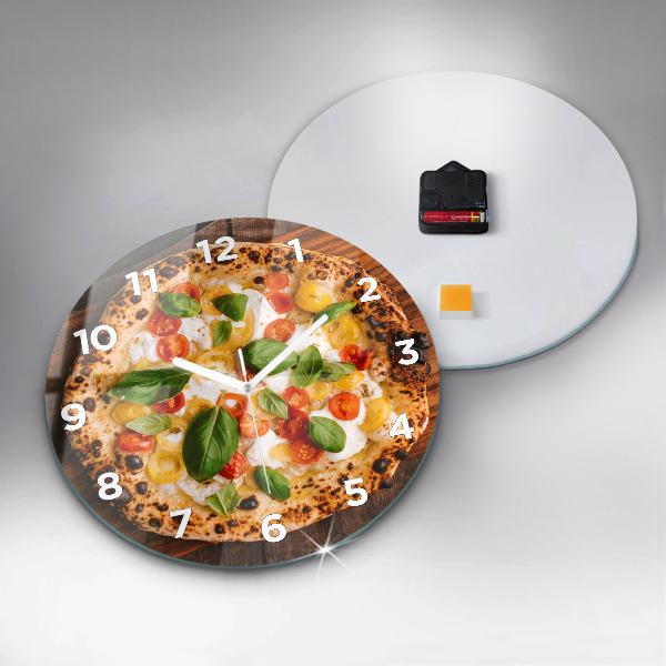 Round glass wall clock Italian pizza