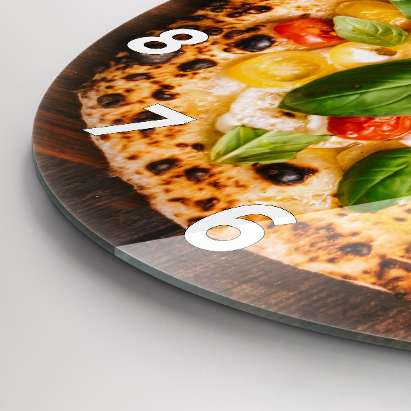 Round glass wall clock Italian pizza
