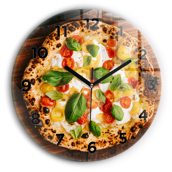 Round glass wall clock Italian pizza