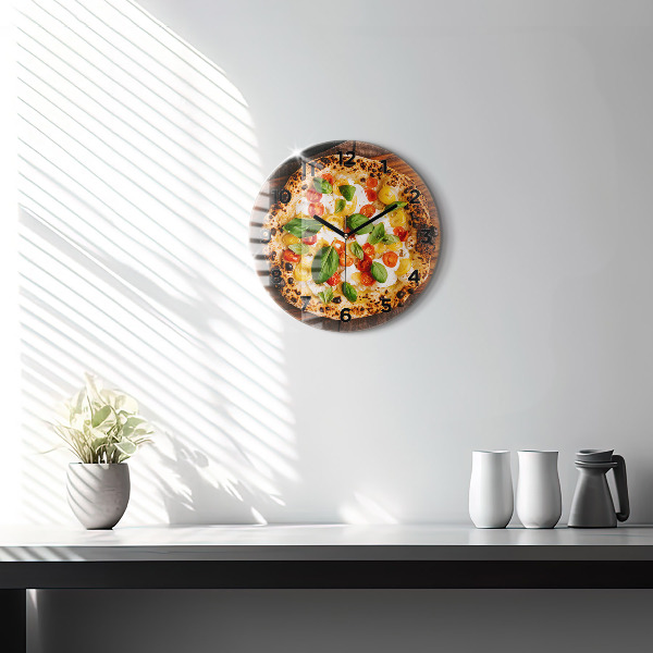 Round glass wall clock Italian pizza