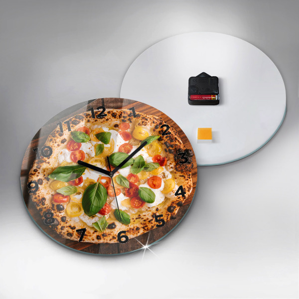 Round glass wall clock Italian pizza