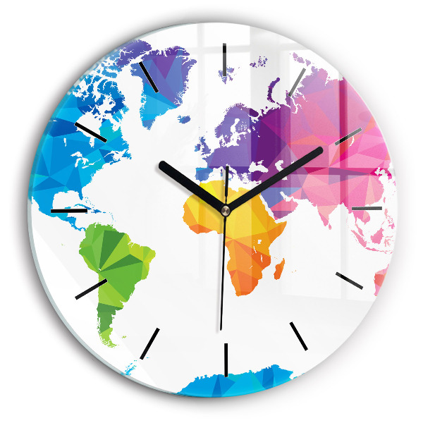 Round glass wall clock Abstract world map