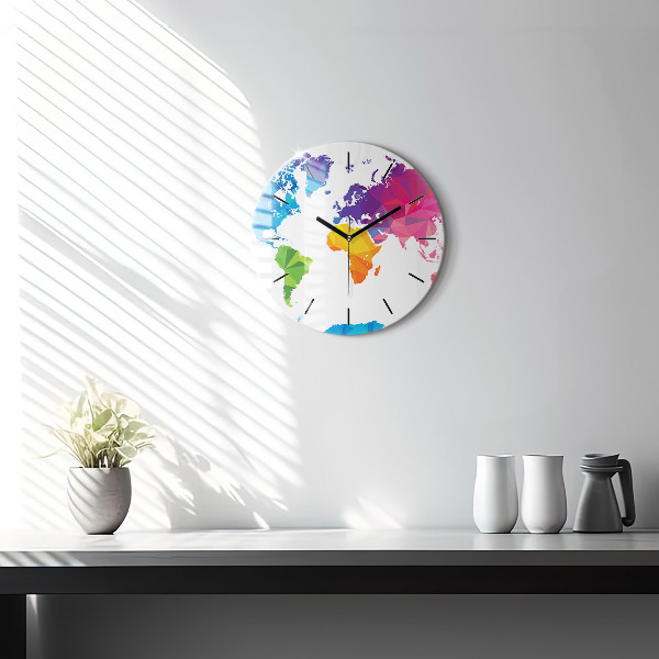 Round glass wall clock Abstract world map