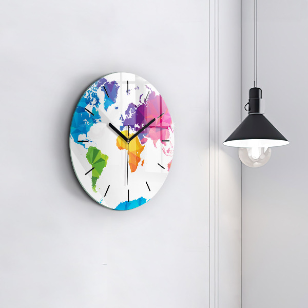 Round glass wall clock Abstract world map