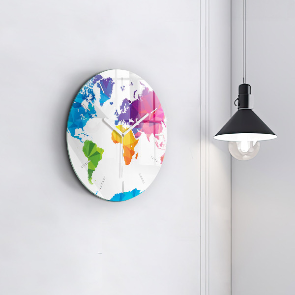 Round glass wall clock Abstract world map