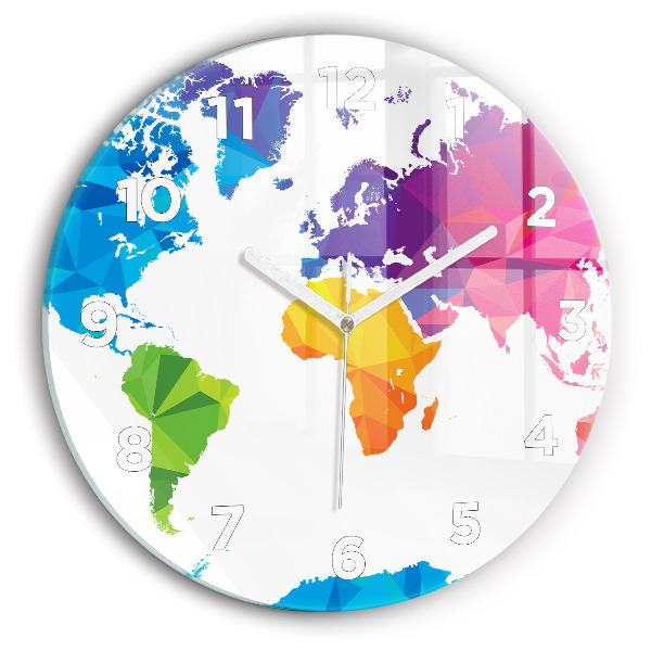 Round glass wall clock Abstract world map