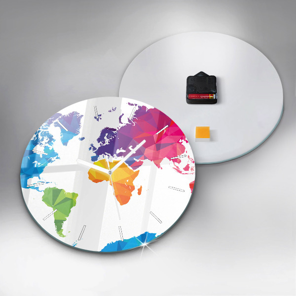 Round glass wall clock Abstract world map