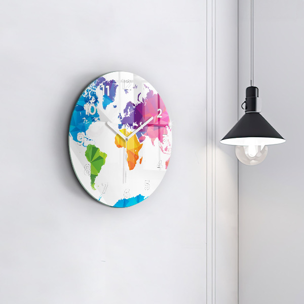 Round glass wall clock Abstract world map