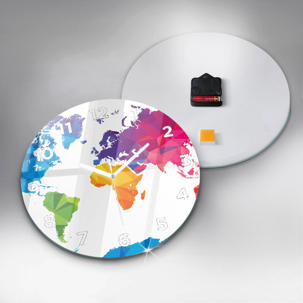 Round glass wall clock Abstract world map