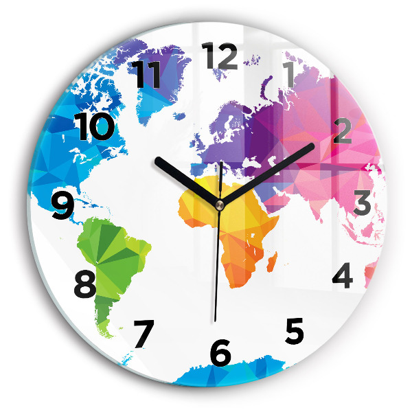 Round glass wall clock Abstract world map