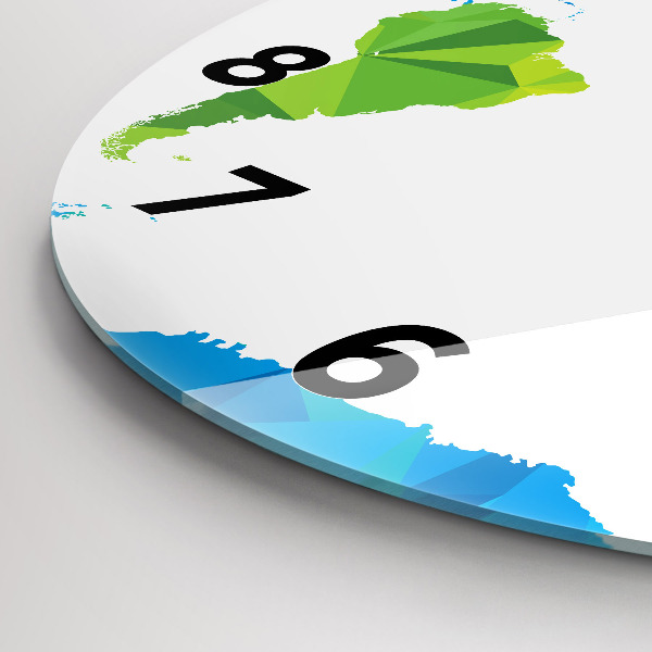 Round glass wall clock Abstract world map