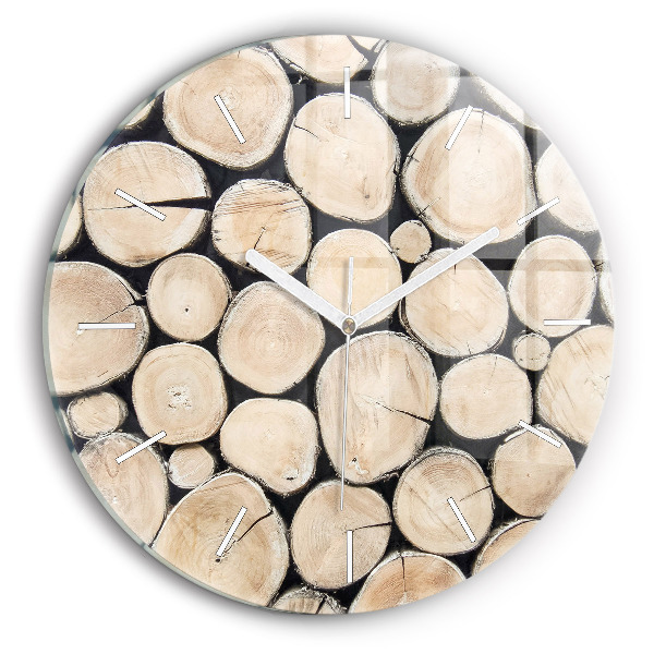 Round glass wall clock Cut tree stumps