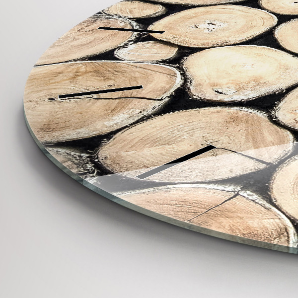 Round glass wall clock Cut tree stumps