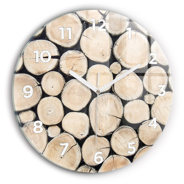 Round glass wall clock Cut tree stumps
