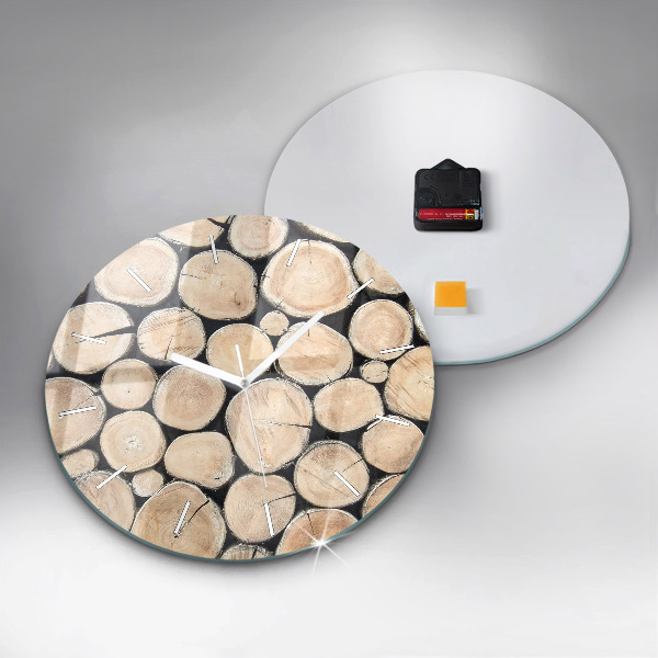 Round glass wall clock Cut tree stumps