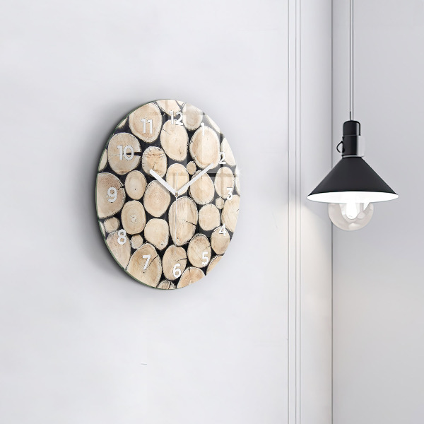 Round glass wall clock Cut tree stumps