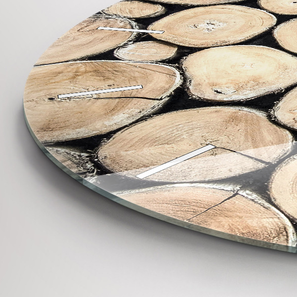 Round glass wall clock Cut tree stumps