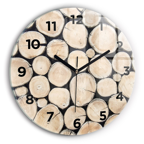 Round glass wall clock Cut tree stumps