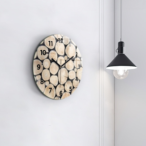 Round glass wall clock Cut tree stumps