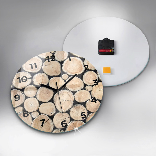 Round glass wall clock Cut tree stumps