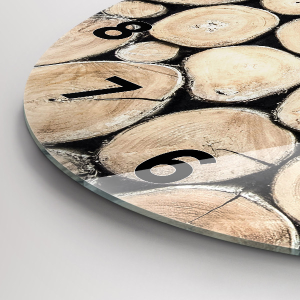 Round glass wall clock Cut tree stumps