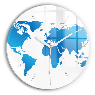 Round glass wall clock World map