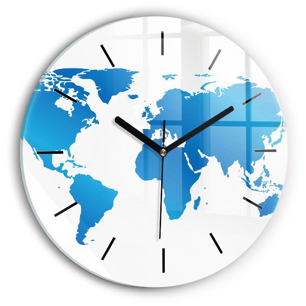 Round glass wall clock World map