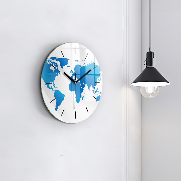 Round glass wall clock World map