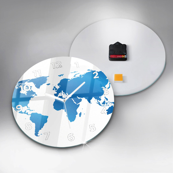 Round glass wall clock World map