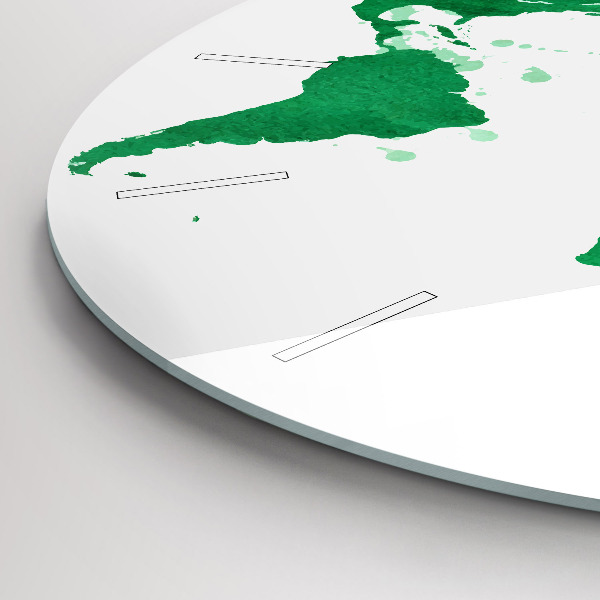 Round glass wall clock Green world map