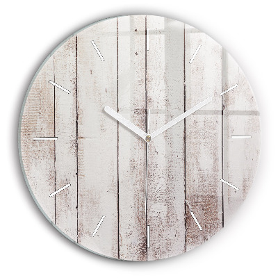 Round glass wall clock Light wood planks