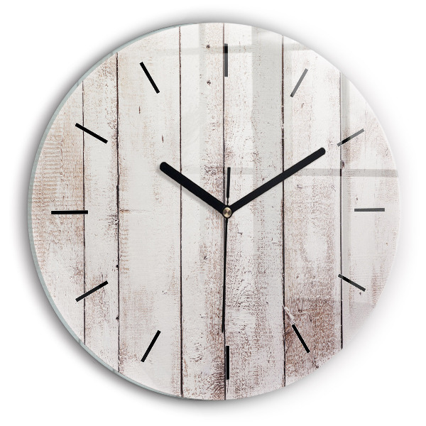 Round glass wall clock Light wood planks