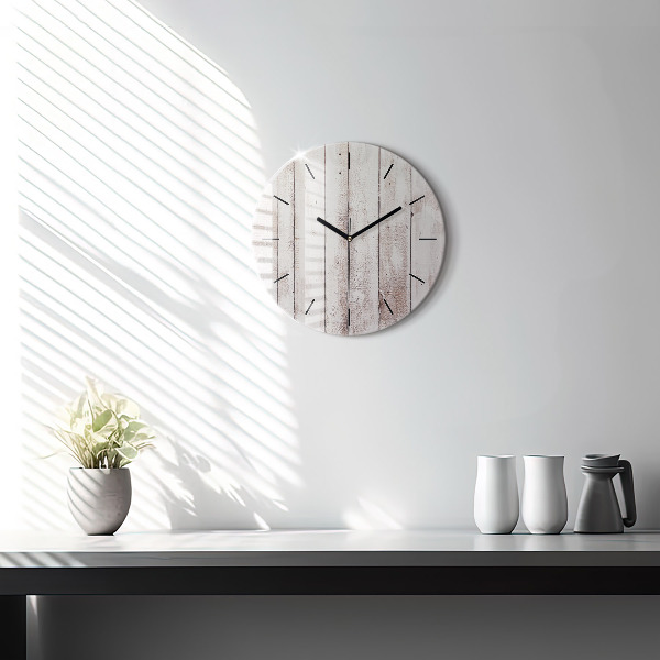 Round glass wall clock Light wood planks