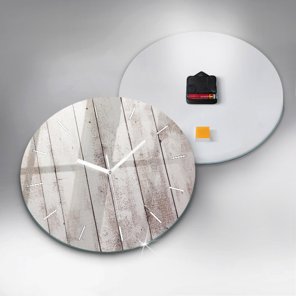Round glass wall clock Light wood planks