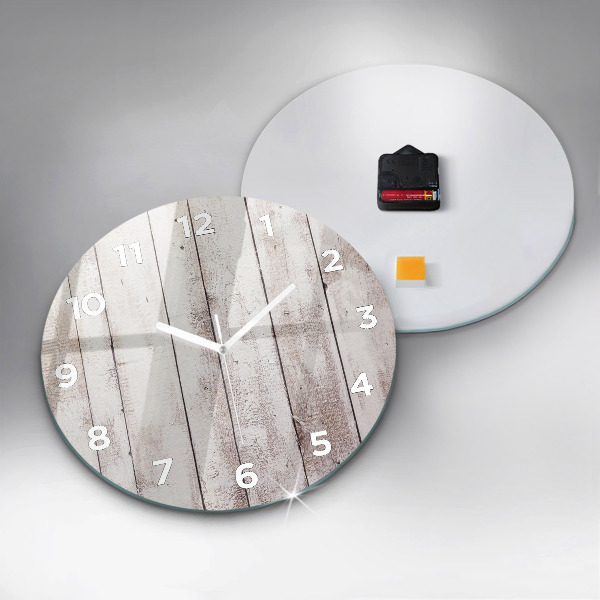 Round glass wall clock Light wood planks