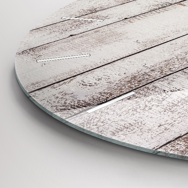 Round glass wall clock Light wood planks