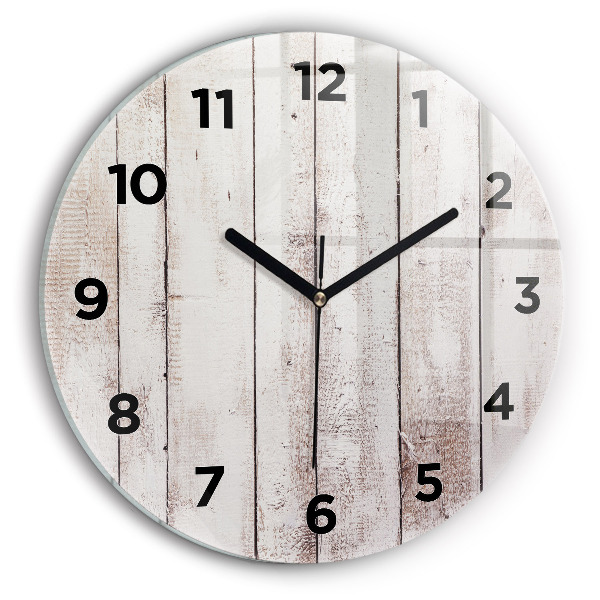 Round glass wall clock Light wood planks