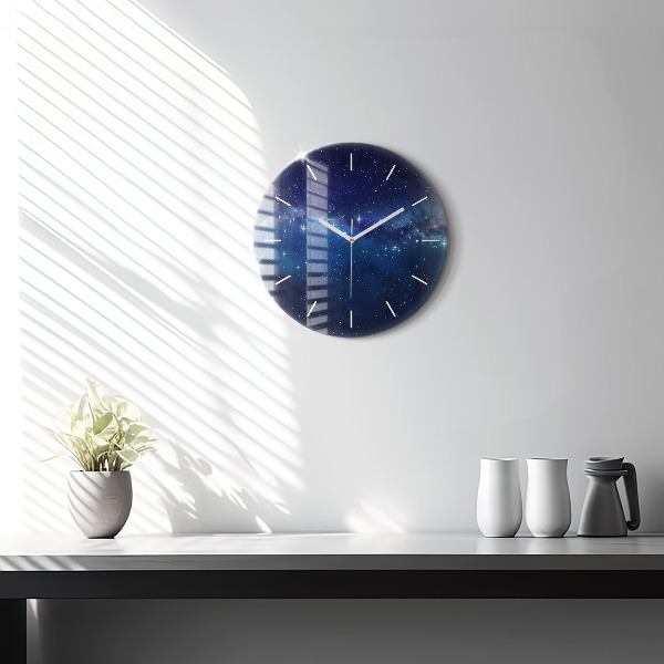 Round glass wall clock Dark sky stars
