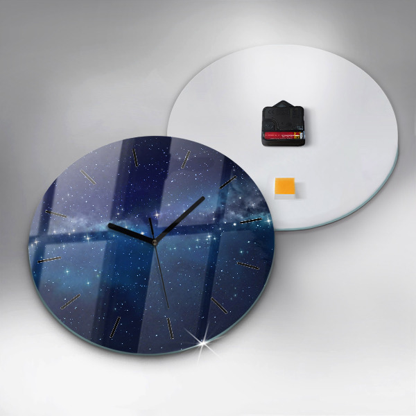 Round glass wall clock Dark sky stars
