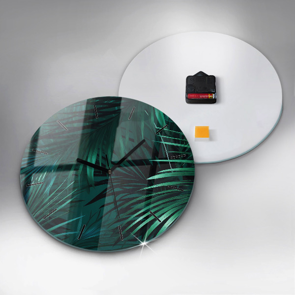 Round glass wall clock Tropical leaves